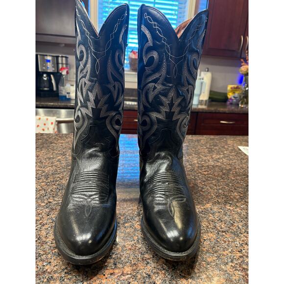 Dan Post Black Leather Cowboy Boots Size 8 1/2EW - Picture 4 of 8